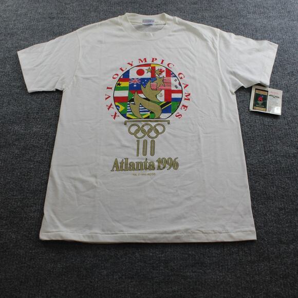 Vintage Olympic Games Shirt Mens Medium Atlanta 1996 Centennial Tee 90s USA - Picture 1 of 8